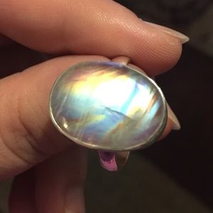 Rainbow moonstone sterling silver ring